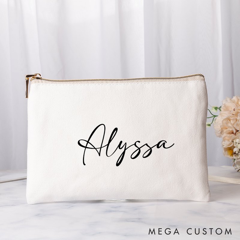 Personalized Makeup Bag with Name Bridal Shower Bachelorette Bridesmaid Gift Canvas Storage Bag Various Colors Clutch Bag Cosmetic Tolietry Bag