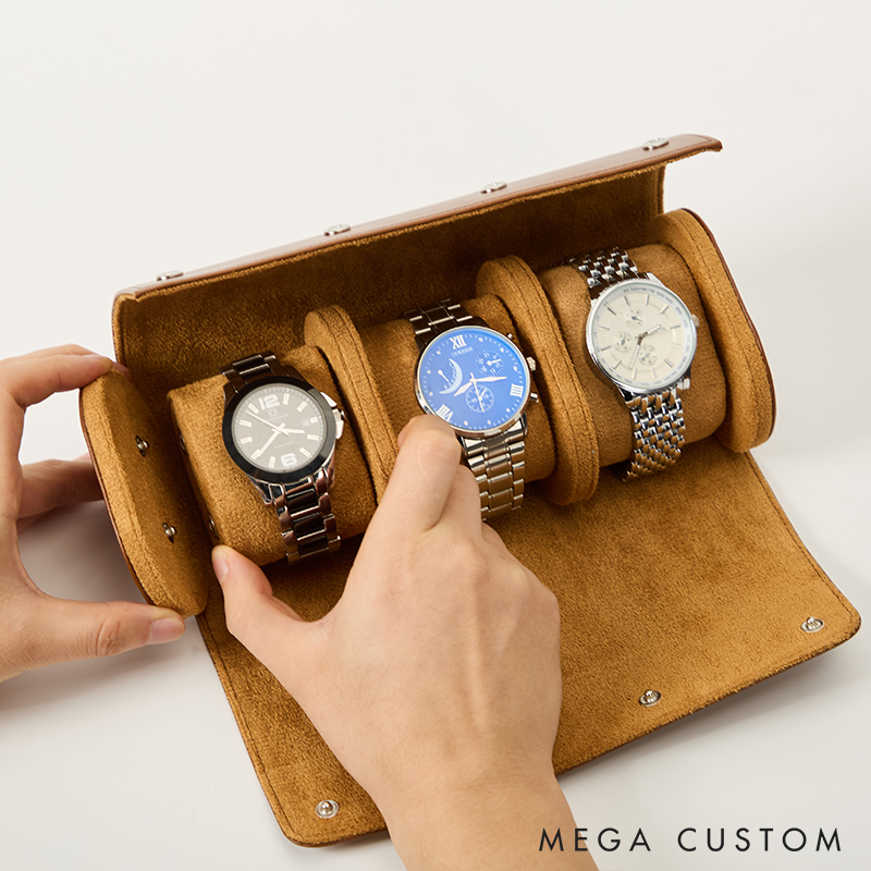 Personalized Leather Watch Case Custom Name Travel Watch Box Engraved Name Leather Watch Case Elegant Storage Gift for Men Fathers and Professionals