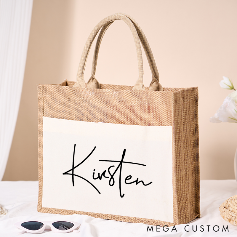 Personalized Jute Tote Bag with Name Custom Beach Burlap Bag Monogram Beach Tote Bag  Bridesmaid Bag Bachelorette Party Bag Beach Bag