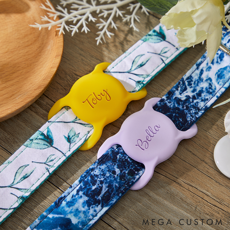 Personalized Pet AirTag Collar Holder Custom Silicone Dog Name Tag Engraved Slide on Dog Name Tag