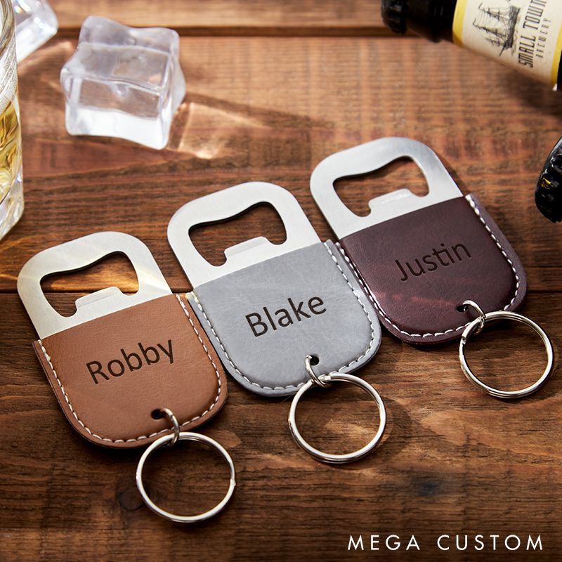 Personalized Leather Bottle Opener Keychain with Name Custom Name Bottle Opener Engraving Portable Metal Keyring Gift for Men and Beer Lovers 
