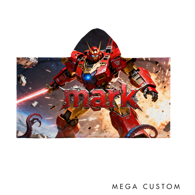 Personalized Robot Print Wearable Blanket Hoodie Custom Name and Photo Cozy Gift for Kids