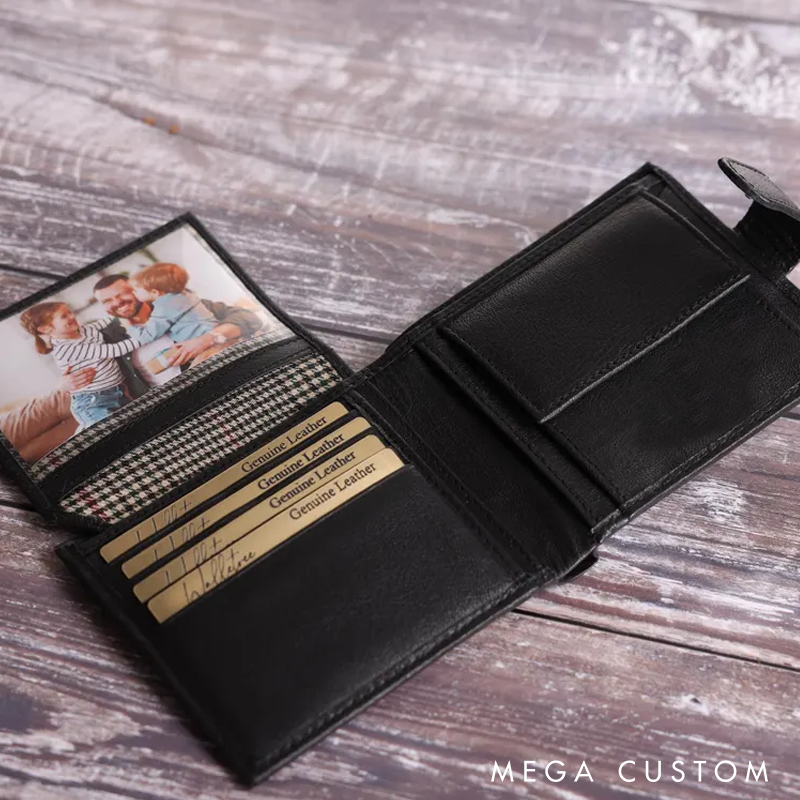 Personalised Men's Leather Wallet Genuine Soft Black Engraved Leather Wallet Personalized Gift for Him Boyfriend Dad