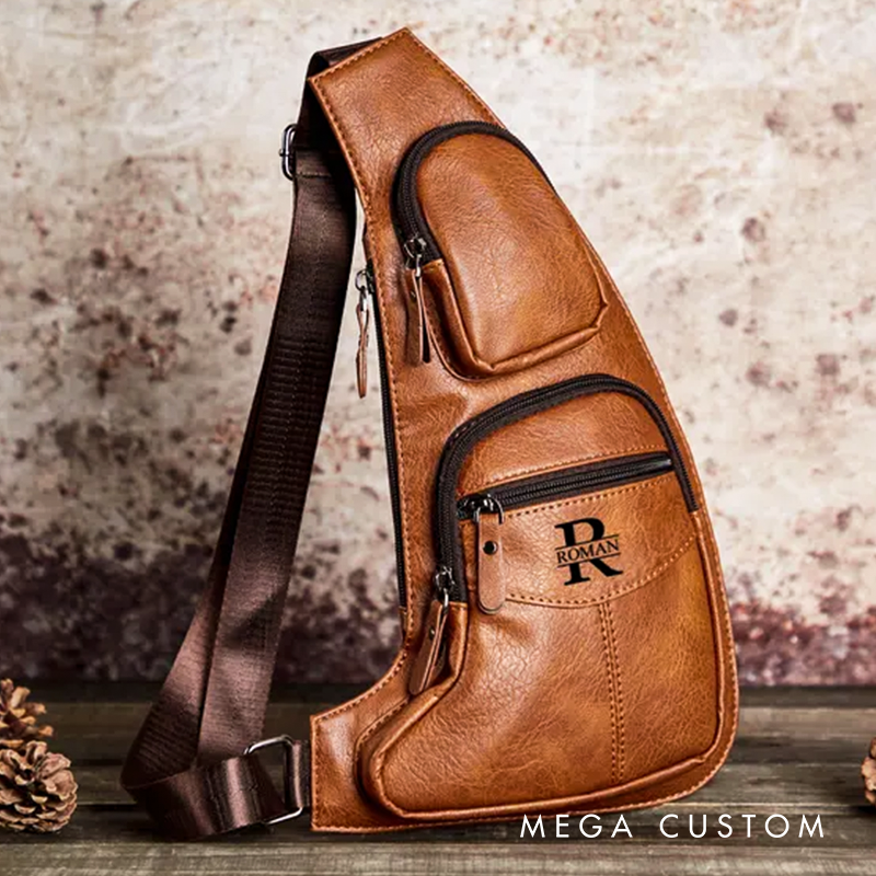 Personalized Leather Crossbody Bag Groomsmen Gifts Crossbody Sling Bag Leather Chest Bag for Men Quality Travel Bag Shoulder Bag for Dad