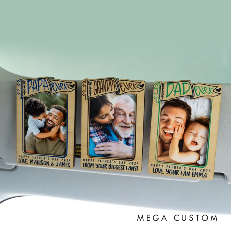 Personalized Photo Car Visor Clip Christmas Gifts for Dad Fridge Photo Magnet Picture Frame Dad Birthday Gift Drive Safe Papa Gift