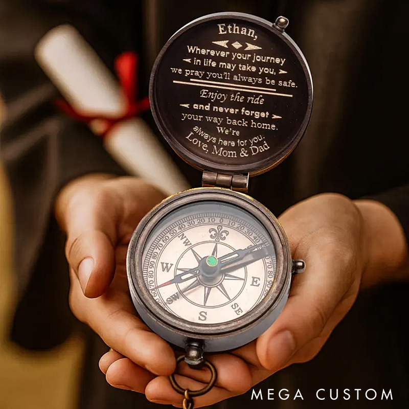 Personalized Engraved Compass Gift Custom Working Antique Brass Pocket Compass Vintage Christmas Gifts