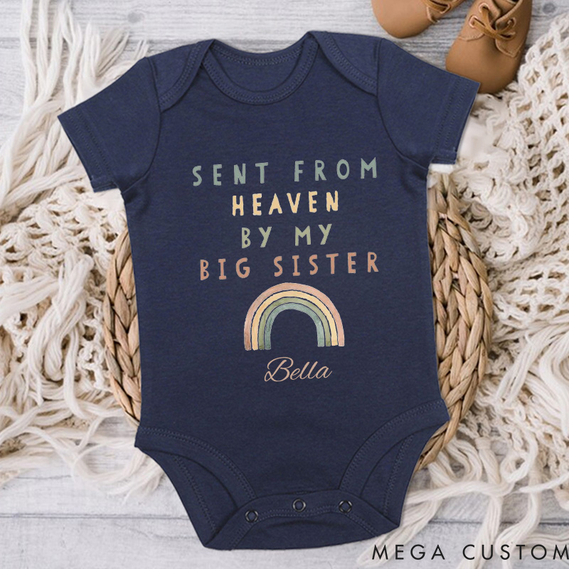 Personalized Sent from Heaven by My Grandpa Grandma Brother Sister Custom Rainbow Onesie Baby Bodysuit Baby Shower Gift Heaven Sent Onesie New Baby