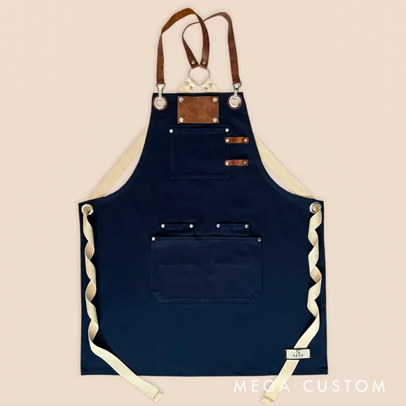Personalized Logo Apron For Men And Women Custom Embroidery Name Tags Cotton Canvas With Cross-Back Leather Straps And Towel Ring