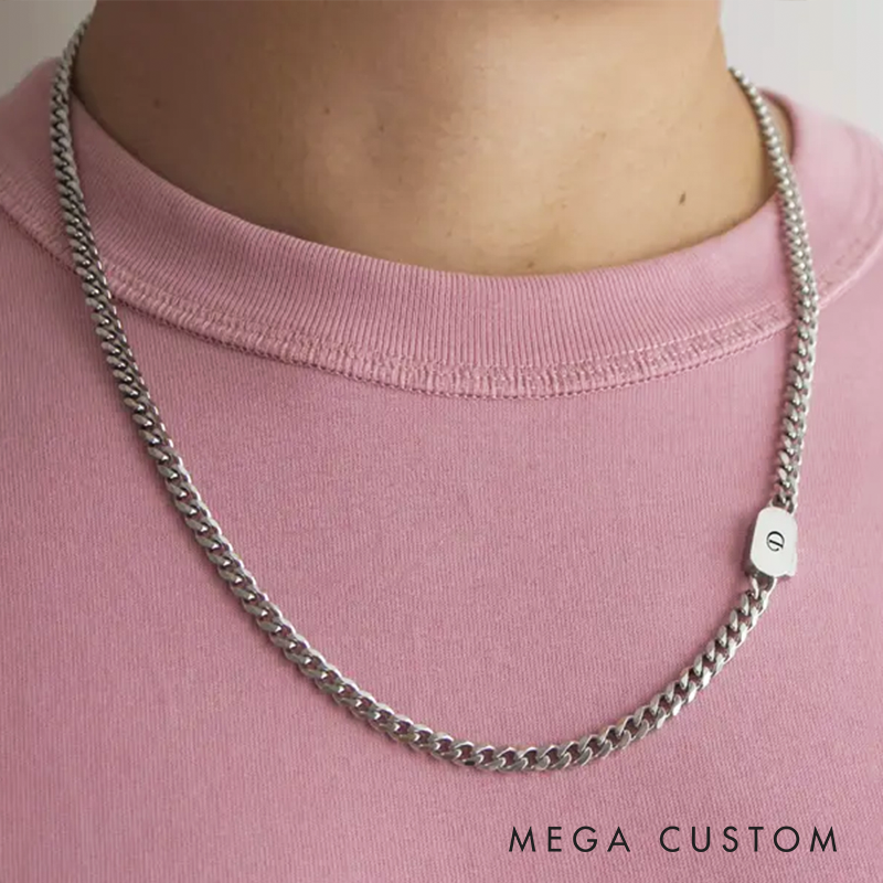 Personalized Cuban Link Chain Engraved Miami Cuban Link Chain- 4mm Waterproof Gold Silver Monogram Necklace For Men