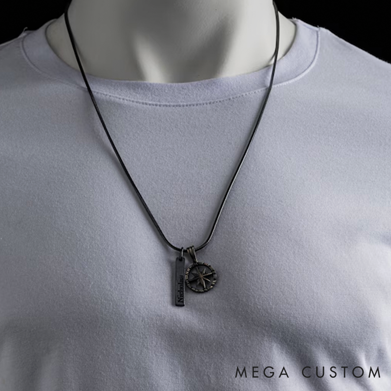 Personalized Sterling Silver Compass Necklace Personalized Engraved Bar Pendant