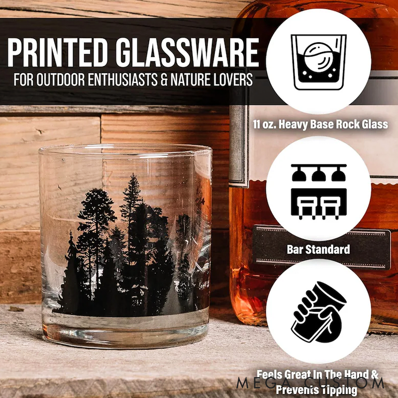Mountain and Clouds Whiskey Glass Set Nature Barware Gift for Men  Hand Printed Rocks Glasses Mountain Decor 11oz Heavy Tumblers