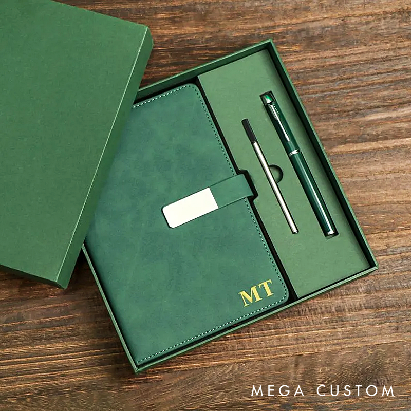 Personalized Leather Notebook Custom Leather Journal Set Personalised A5 Vegan Leather Notebook Initial Notebook Gifts Personalized journal