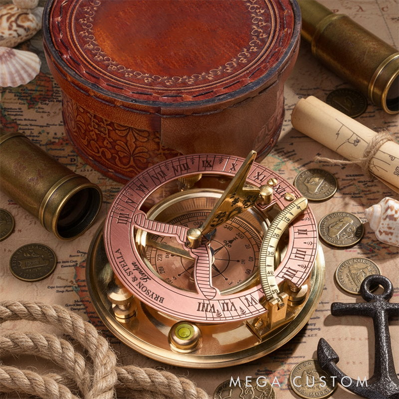 Personalized Antique Bronze and Copper Sundial Compass Sundial Clock Boxed Gift Brass Nautical Compass Solar Clock Ship Replica Watch