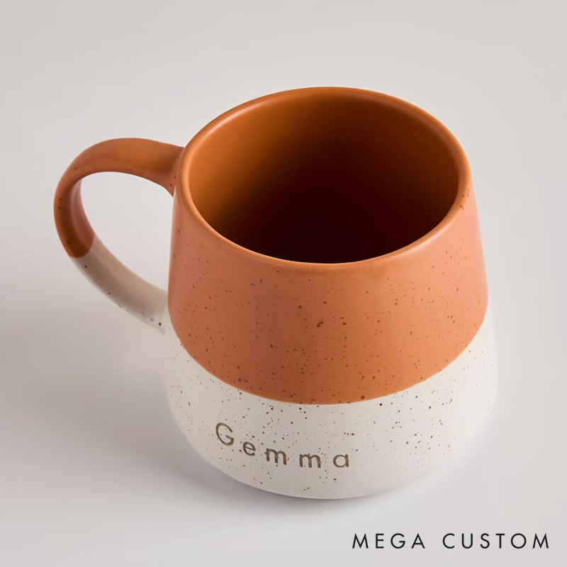 Personalized Two Tone Ceramic Mug Laser Engraved Fleck Design