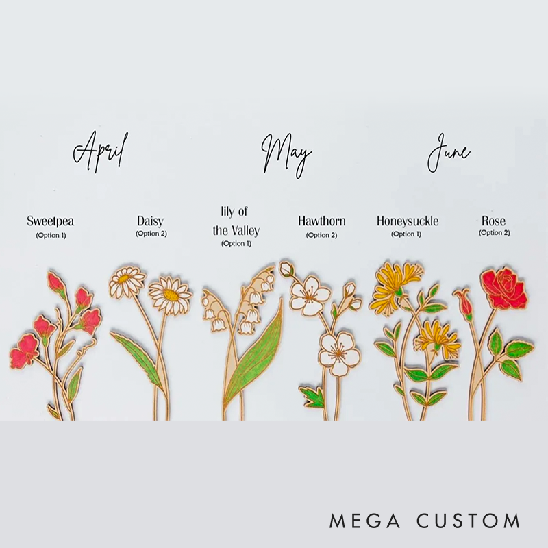 Laser Engraved Birth Month Flower Garden Personalized Floral Decor