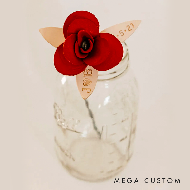 Personalized Leather Rose with Date and Initial Leather Rose Anniversary Gifts for Him Anniversary Gifts for Her 3rd Year Anniversary Gift