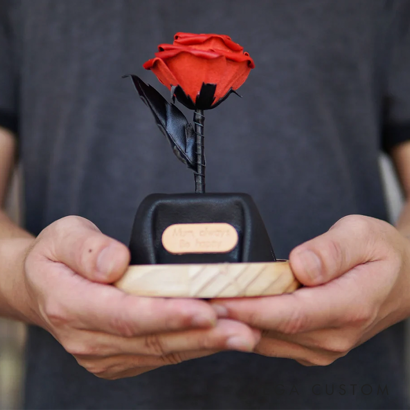 Personalized Leather Forever Rose in Glass Dome Preserved Flower Box Personalized Leather 3rd 5th Anniversary Gifts for Wife Girlfriend Partners Her Him