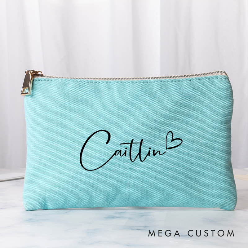Personalized Makeup Bag with Name Bridal Shower Bachelorette Bridesmaid Gift Canvas Storage Bag Various Colors Clutch Bag Cosmetic Tolietry Bag