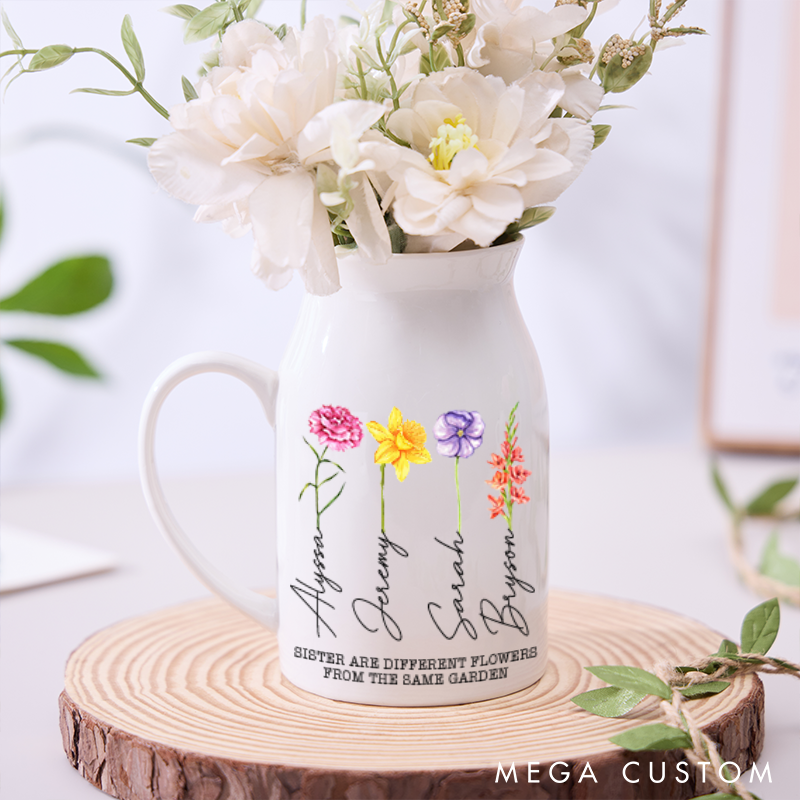 Personalised Flower Vase Custom Birth month Flowers Vase Mothers Day Gift Ceramic Vase