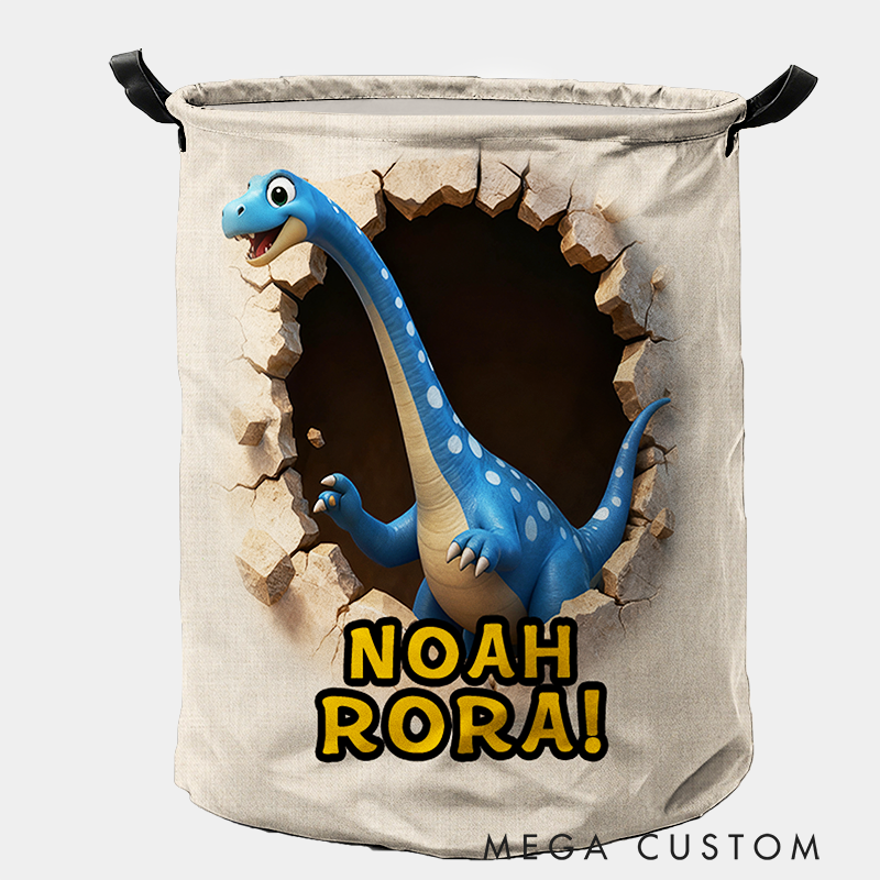 Personalized Dino Blast Adventure Theme Large Waterproof Laundry Hamper with Handle Custom Name Embroidery Kids Holiday Gift