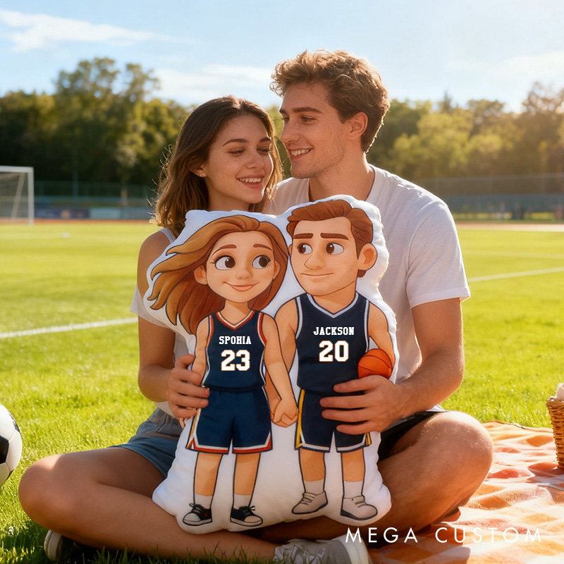 Personalized Basketball Pillow with Custom Couple Portrait Design Slam Dunk Your Valentine’s Day Love