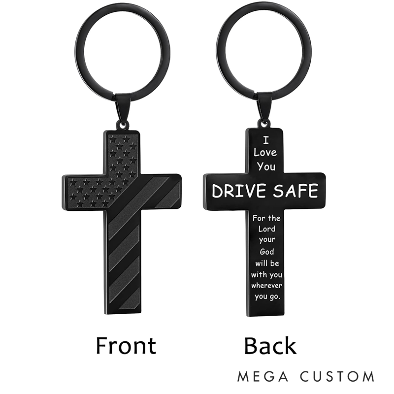 Drive Safe Keychain Cross Keychain for Men Boys American Flag Birthday Christmas Valentines Day Gifts for Him Boyfriend Husband