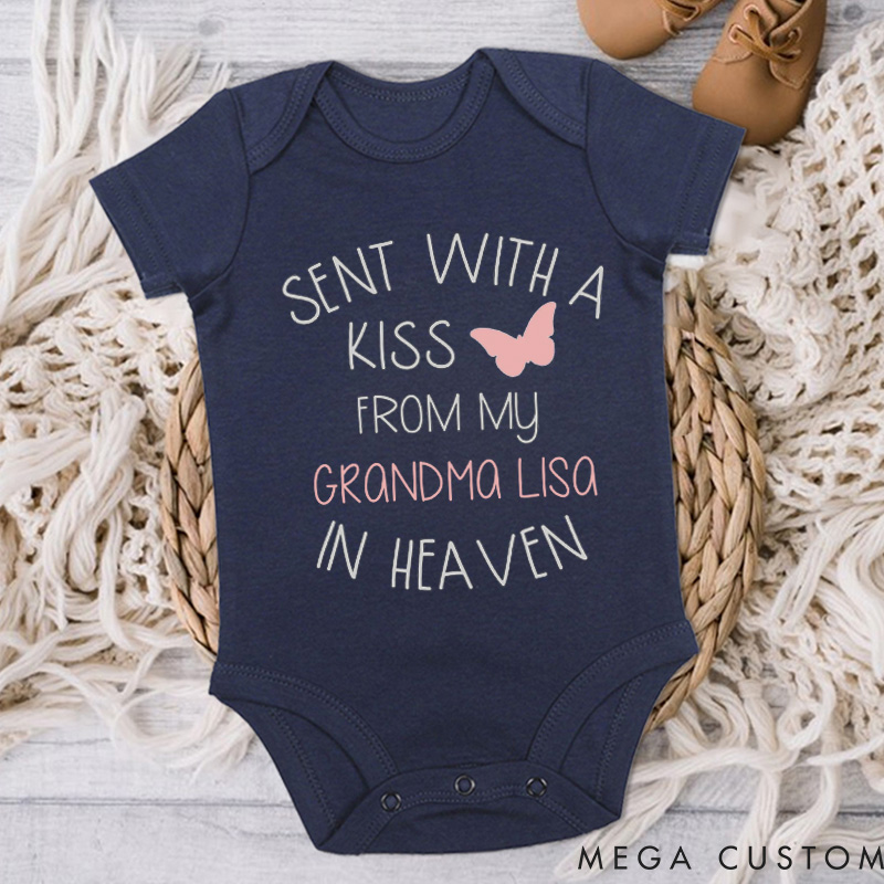 Personalized Sent with A Kiss by My Custom in Heaven Onesie in Heaven Onesie Bodysuit Heaven Sent Onesie Baby Shower Gift Guardian Angel New Baby Gift