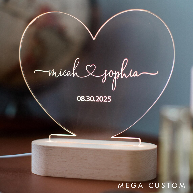 Personalized Night Light as Valentine's Day Gift Custom Romantic Gift for Couple Gift for Him Names and Date Engagement Gifts