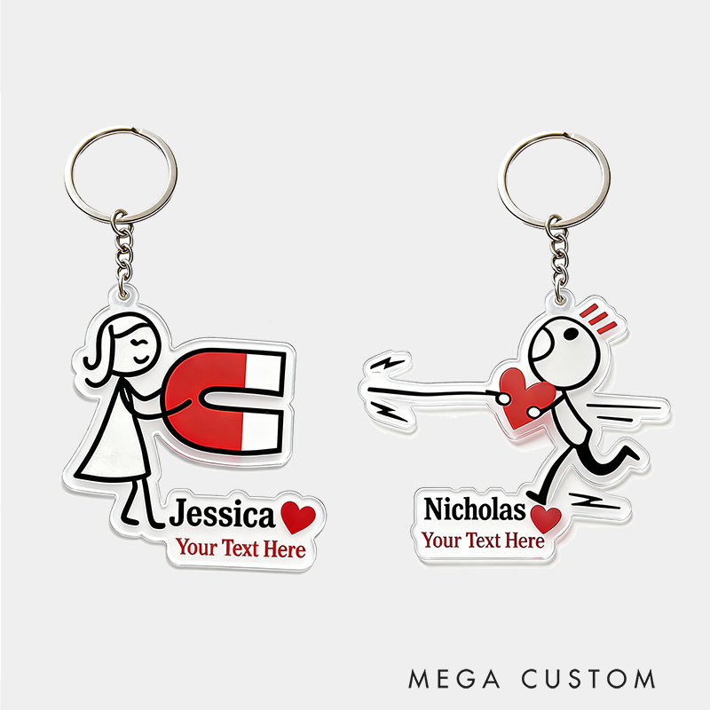 Personalized Couple Keychain with Love Magnet Design Custom Names Enchanting Holiday Gift for Couples