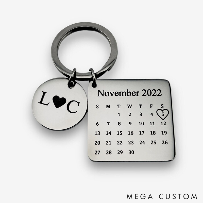 Personalised Calendar keychain Valentine's Keychain Date Keyring Gift Special Date Gift Keyring Gift Anniversary Gift