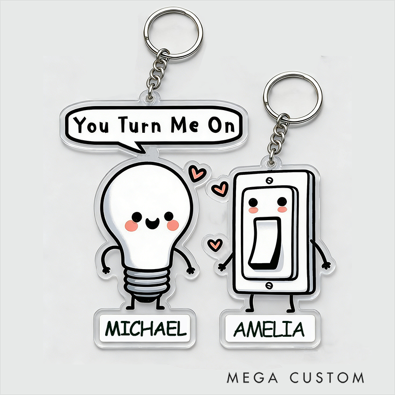 Personalized Control Your Love Switch Couple Keychain Custom Text Interactive Holiday Gift for Couples