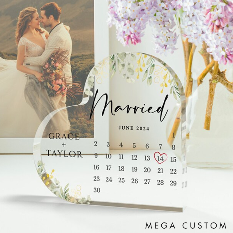 Personalized Calendar Acrylic Plaque Wedding Gift for Couple Engaged Gift for Couple Valentine's Day Gift Engagement Keepsake Gift 