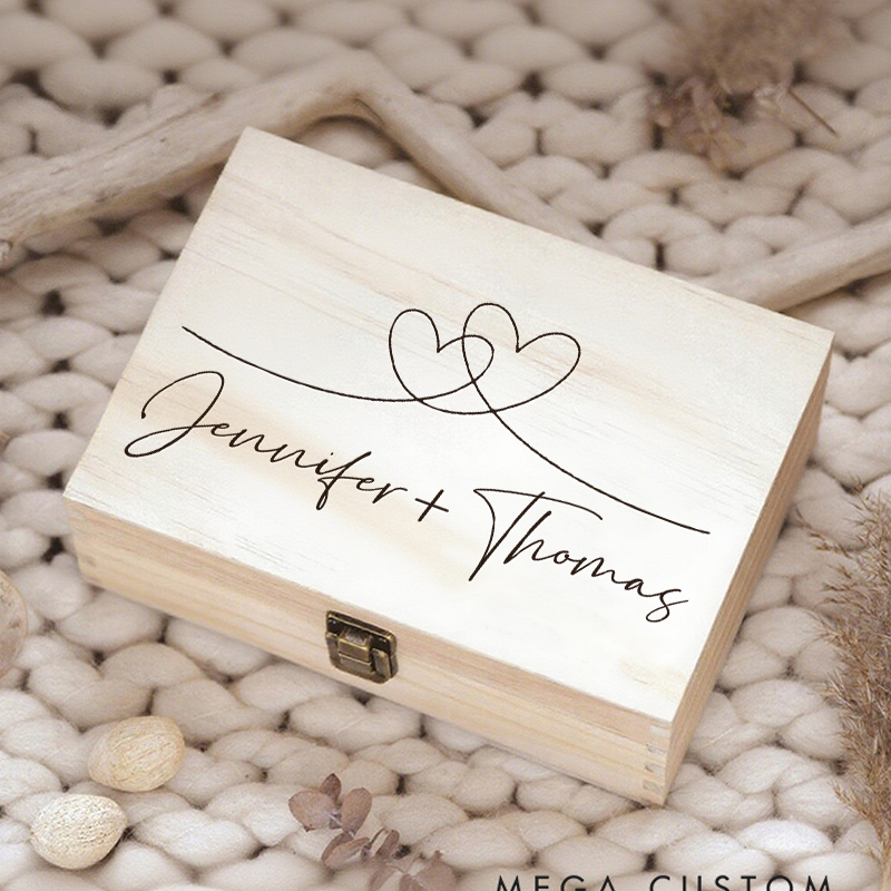 Personalized Memory Wooden Keepsake Box Valentines Day Wedding Engagements gift for Him Her, Boyfriend, Girlfriend, Couples