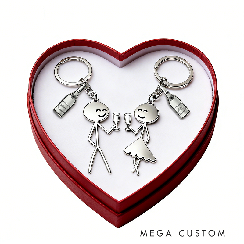 Personalized Minimalist Stick Figure Couple Keychain Engraved Keychain Symbolic Toast Gift for Partners