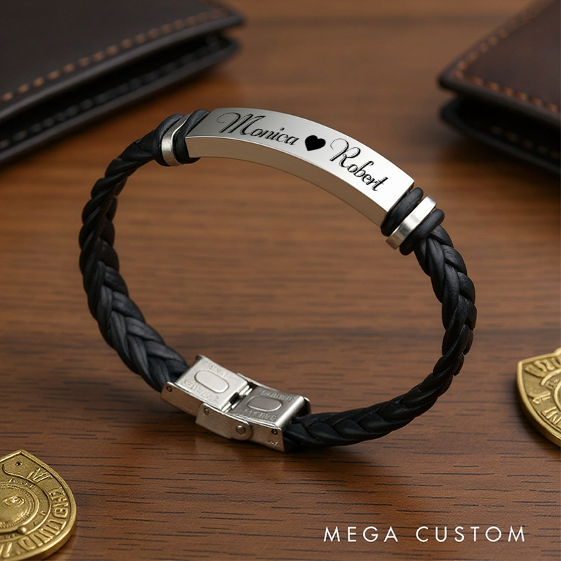 Personalized Leather Bracelet Custom Leather Bracelet Engraved Men's Bracelet Valentine's Day Gifts for Him
