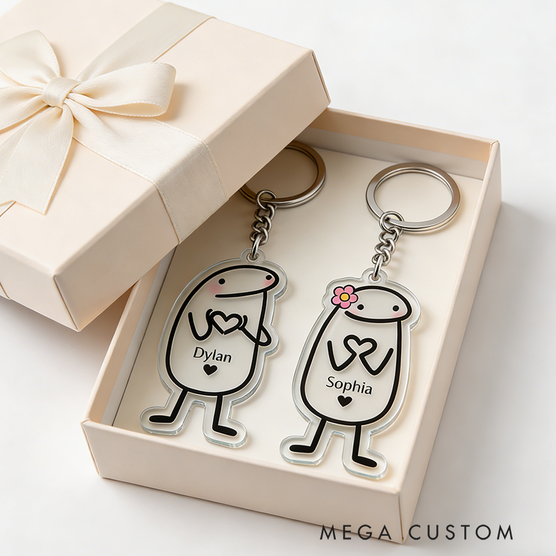 Personalized Heart Fluttering Moment Cartoon Keychain Engraved Keychain Whimsical Gift for Couples