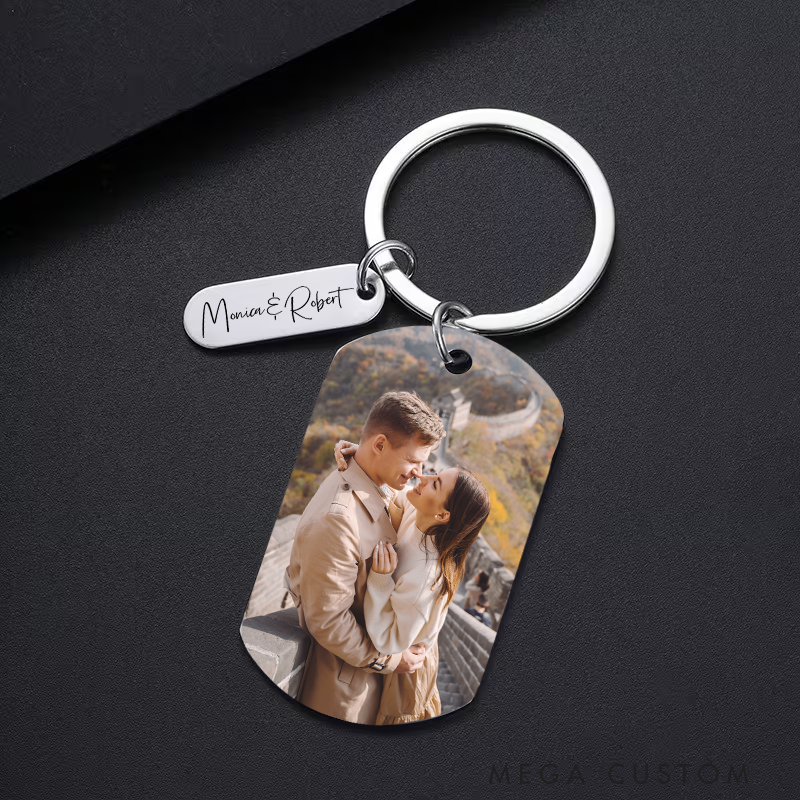 Personalized Photo Keychain Custom Photo Keychain with Text Stainless Steel Keychain Valentine's Day Gifts