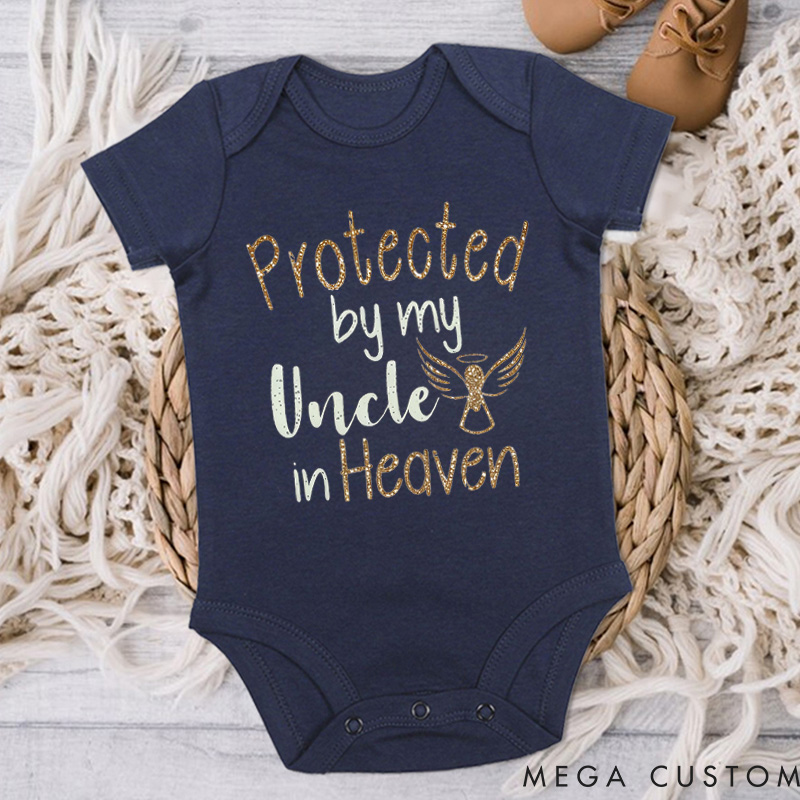 Personalized Protected By in Heaven Bodysuit Baby Onesie Baby Shower Gift Baby Girl Baby Boy Heaven Onesie Guardian Angel Onesie New Baby Gift