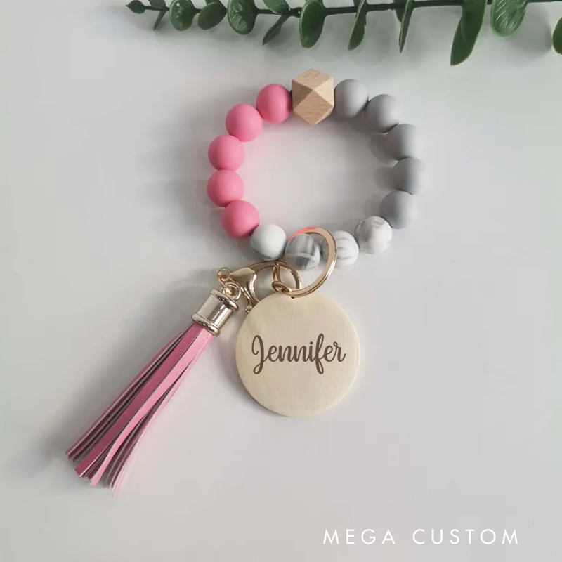 Personalized Silicone Beaded Bracelet Wristlet Custom Wristlet Keychain Bracelet keychain Bracelet Wristlet Gift For Her 