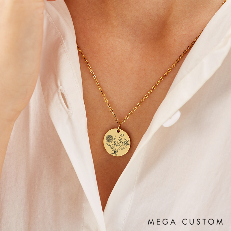 Personalized Family Birth Flower Bouquet Necklace Custom Birthstone Necklace  Birth Month Flower Necklace Birthday for Her Jewelry Gifts