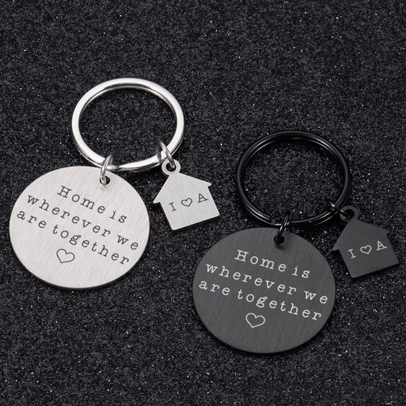 Personal New Home Keychain Custom Stainless Steel Couples Keychain Home Gift Couples Keychains New Homeowners New Home Gift