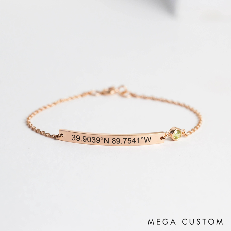Personalized Birthstone Bracelet Gift for Women GPS Coordinates Longitude Latitude Bracelet Birthday Gift for Her Valentine's Day gifts Wedding Gift
