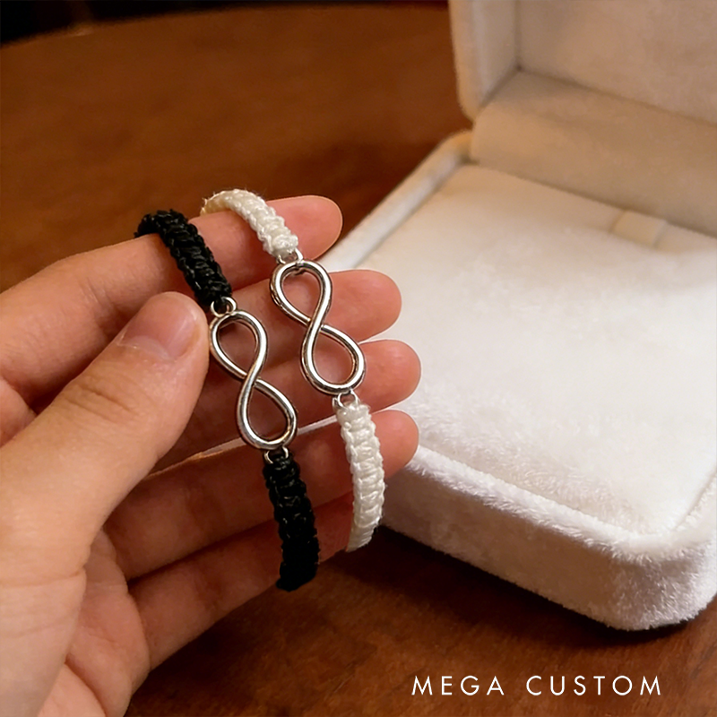 Personalized Infinity Couple Bracelet Braided Cord Symbolic Gift for Partners