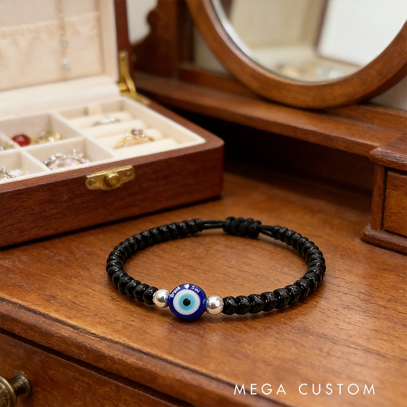 Personalized Evil Eye Bracelet Beaded Protection Jewelry Gift for Couples
