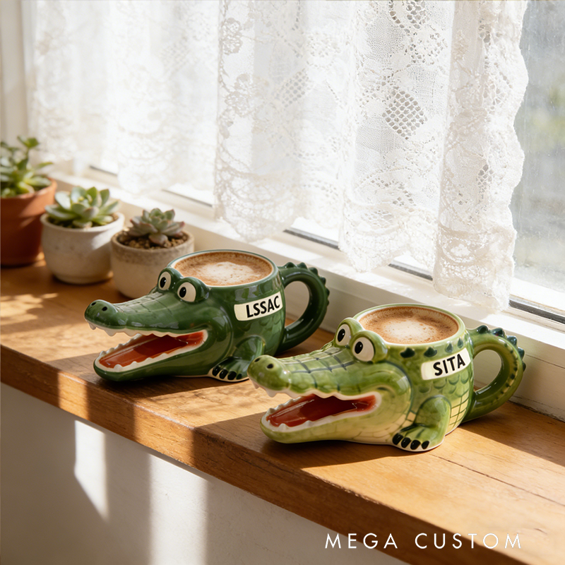 Personalized Crocodile Couple Mug Engraved Ceramic Cup Gift for Couples Valentine Anniversary Gift
