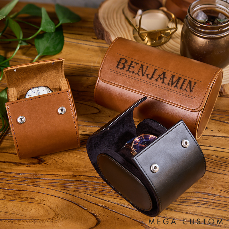 Personalized Leather Watch Roll Custom Leather Watch Case Engraved Watch Box Valentine's Day Gift for Him