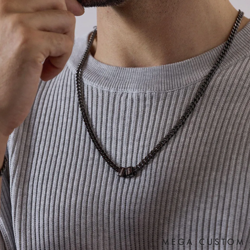 Personalized Men Necklace With Name Custom Name Bead Chain Necklace for Him Gifts for Husband Boyfriend 