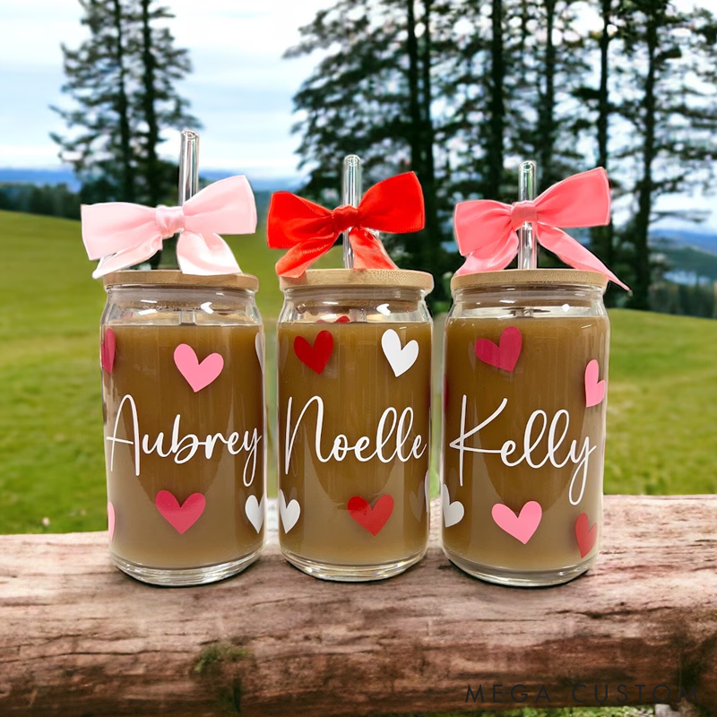 Personalized Name Glass Tumbler Custom Valentine's Day Gifts Valentine's Day Decorations 