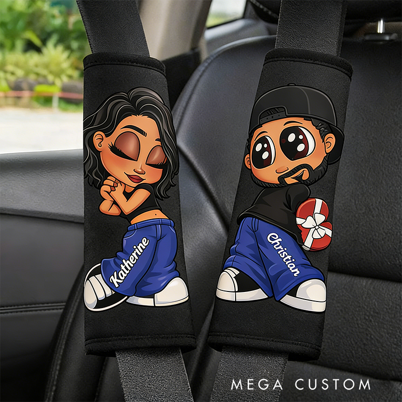 Personalized Cool Couple Car Seatbelt Pads Non-Slip Soft Shoulder Protectors Gift for Couples