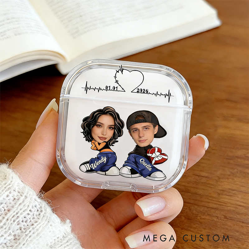 Personalized Cool Couple Earbuds Case Shockproof Engraved Design Gift for Couples